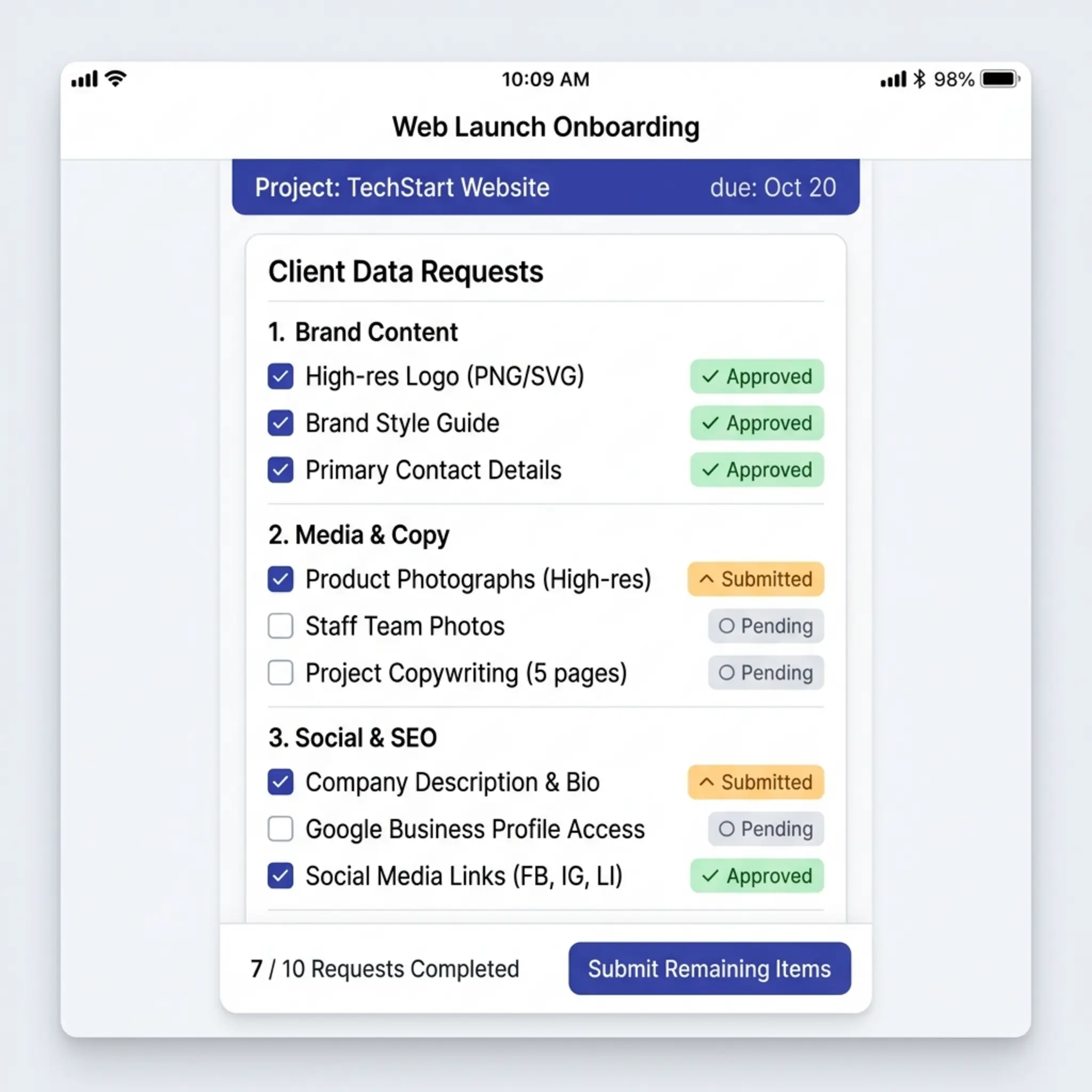 WebMap asset and content requests — structured checklist for client file submissions